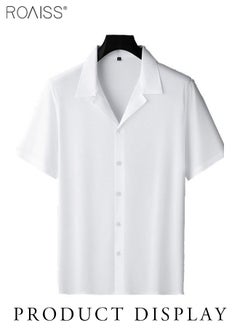 roaiss Fashionable Casual Cotton And Linen Shirt Men'S Summer Daily Lapel Solid Color Short Sleeve Button Closure Top  - Image 5