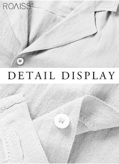 roaiss Fashionable Casual Cotton And Linen Shirt Men'S Summer Daily Lapel Solid Color Short Sleeve Button Closure Top  - Image 4