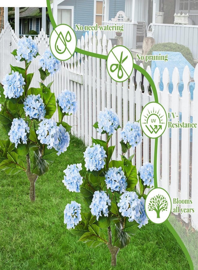 Daifunli 2 Pack 36″ Artificial Hydrangea Trees Real to Touch Faux Hydrangea Bushes Plants with Stakes for Wedding Spring Home Office Living Room Housewarming Gift(Blue) - Image 5