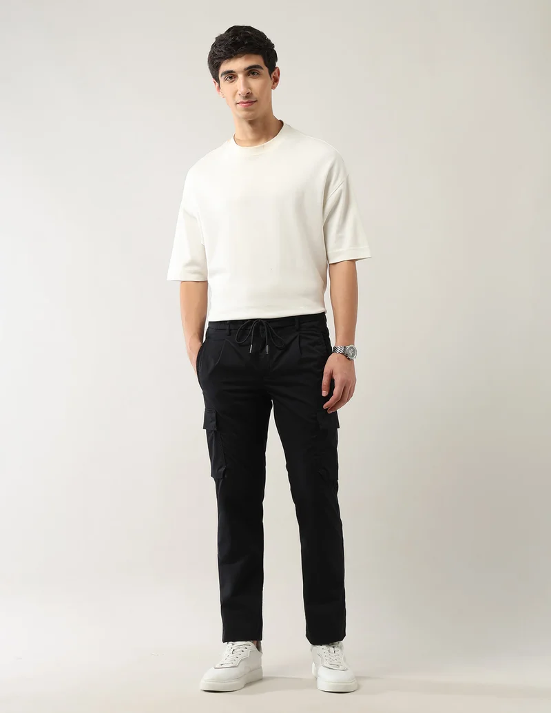 Arrow Black Pure Cotton Regular Fit Cargos for Men | Best Price UAE