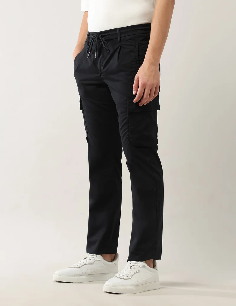Arrow Black Pure Cotton Regular Fit Cargos for Men | Best Price UAE