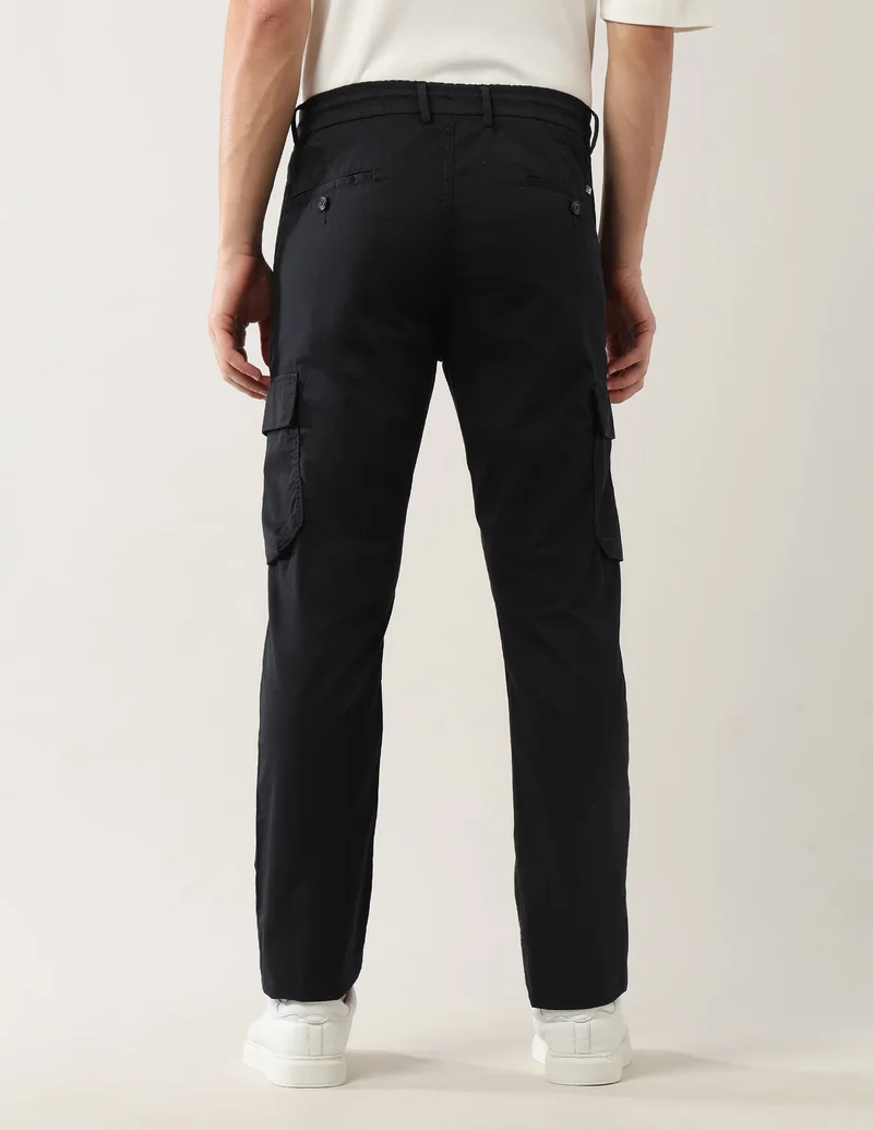 Arrow Black Pure Cotton Regular Fit Cargos for Men | Best Price UAE