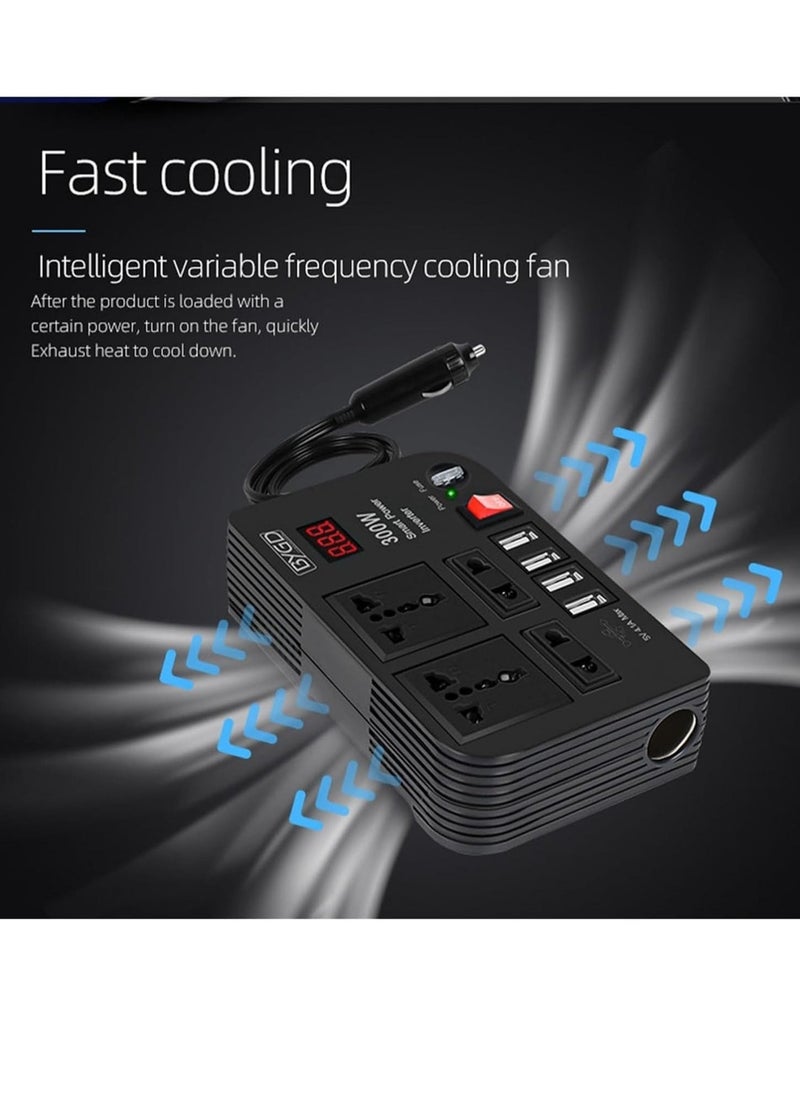 BYGD - 300W Car Power Inverter DC 12V/24V to 220V AC with 4 USB Ports Fast Charging with 2 Universal Sockets with Multifunctional LED Display Photovoltaic Inverter - Image 1