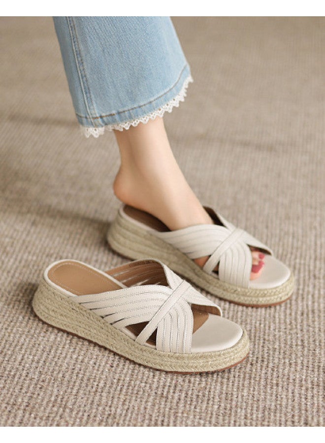 AME Straw Woven Resort Wedge Sandals 2025, Elegant Butterfly Wing Vintage Flip Flops, Premium Beach Sandals - Image 1