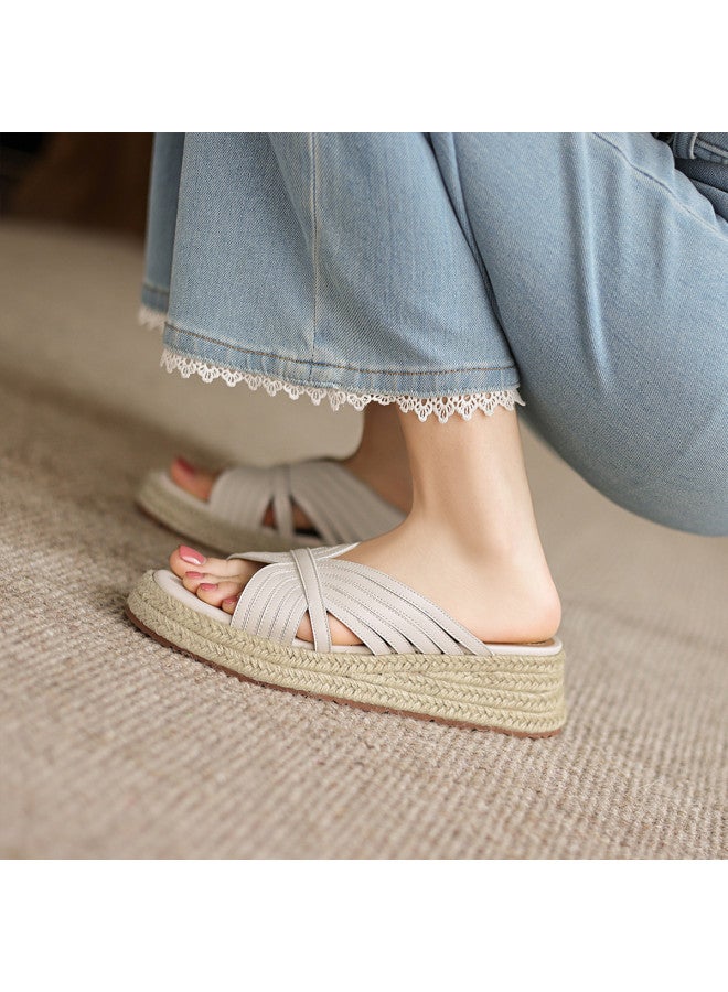 AME Straw Woven Resort Wedge Sandals 2025, Elegant Butterfly Wing Vintage Flip Flops, Premium Beach Sandals - Image 3