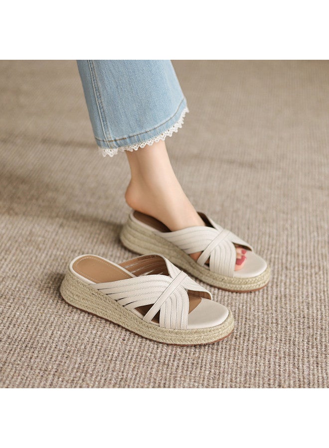 AME Straw Woven Resort Wedge Sandals 2025, Elegant Butterfly Wing Vintage Flip Flops, Premium Beach Sandals - Image 2