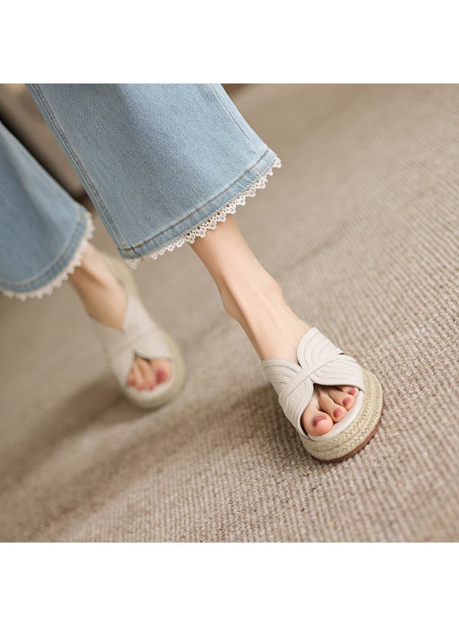 AME Straw Woven Resort Wedge Sandals 2025, Elegant Butterfly Wing Vintage Flip Flops, Premium Beach Sandals - Image 4