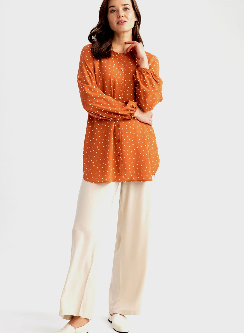 DeFacto Button Down Tunic Printed Shirt