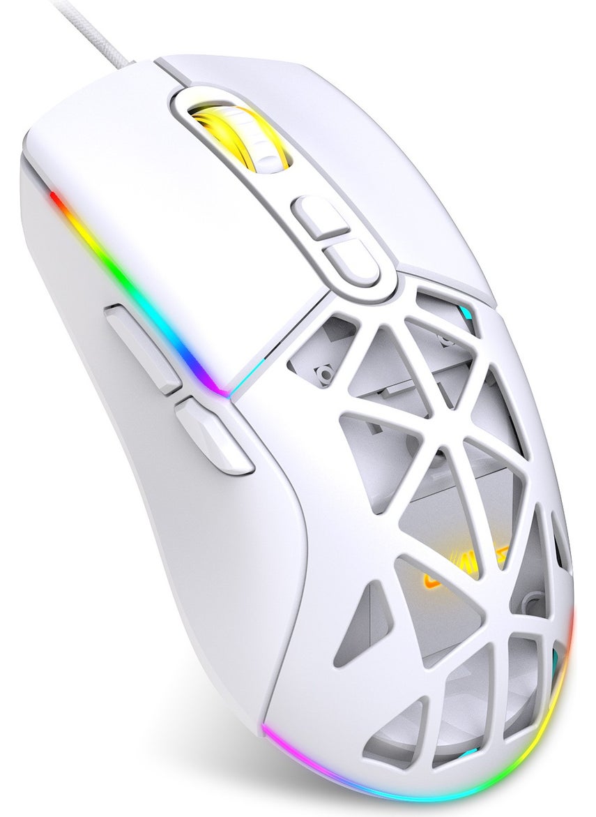 Claw's ماوس ألعاب نيكسيus X1 بدقة 12800 نقطة في البوصة بتصميم واسع RGB وقوام ABS مخصص، كابل شبكي مرن وغطاء قابل للتبديل - أبيض  - Image 3
