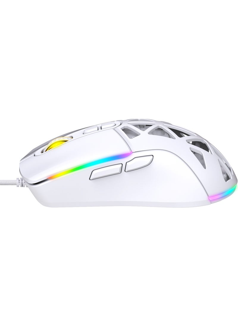 Claw's ماوس ألعاب نيكسيus X1 بدقة 12800 نقطة في البوصة بتصميم واسع RGB وقوام ABS مخصص، كابل شبكي مرن وغطاء قابل للتبديل - أبيض  - Image 5