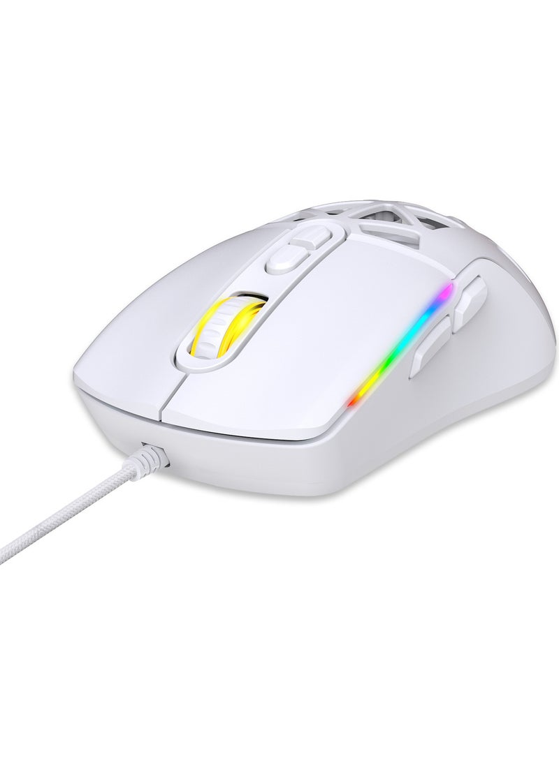 Claw's ماوس ألعاب نيكسيus X1 بدقة 12800 نقطة في البوصة بتصميم واسع RGB وقوام ABS مخصص، كابل شبكي مرن وغطاء قابل للتبديل - أبيض  - Image 4