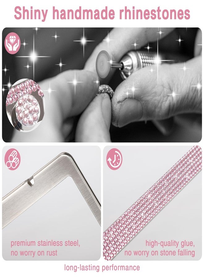 RtPcor 2 Pack License Plate Frames Bling License Plate Frame for Women Dazzling Rhinestone License Plate Holder (Pink) - Image 3