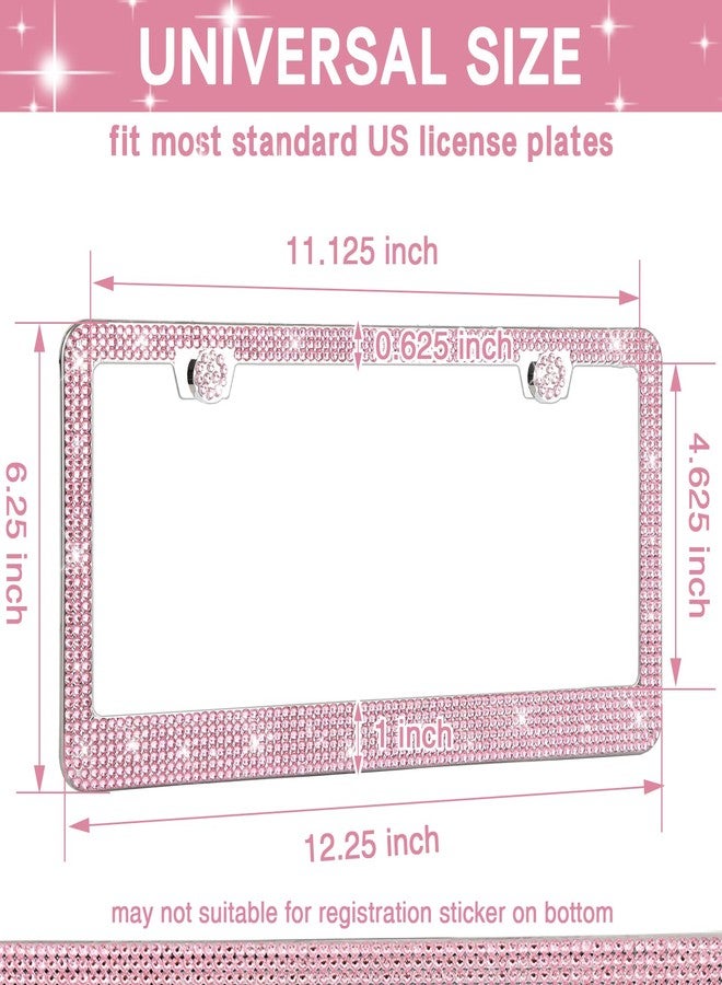 RtPcor 2 Pack License Plate Frames Bling License Plate Frame for Women Dazzling Rhinestone License Plate Holder (Pink) - Image 2