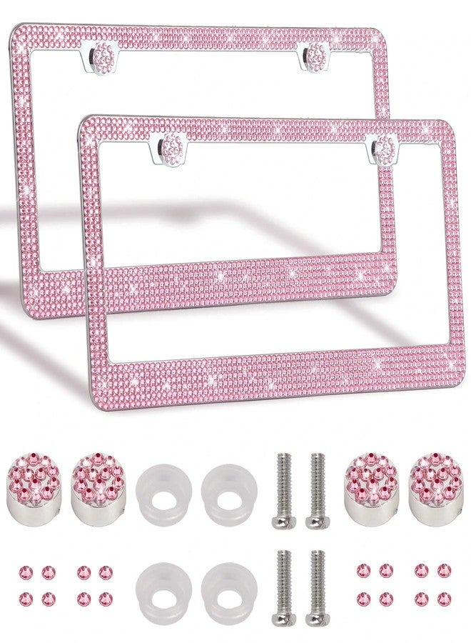 RtPcor 2 Pack License Plate Frames Bling License Plate Frame for Women Dazzling Rhinestone License Plate Holder (Pink) - Image 1