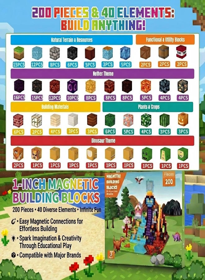 Belveora Magnetic Building Blocks - 200 PCS Large 1 Inch Magnet Cubes, STEM Construction Set for Kids Ages 3 4 5 6 7 8 9 10, Sensory Montessori Toys for Boys & Girls Easter/Christmas/Birthday Gift - Image 3