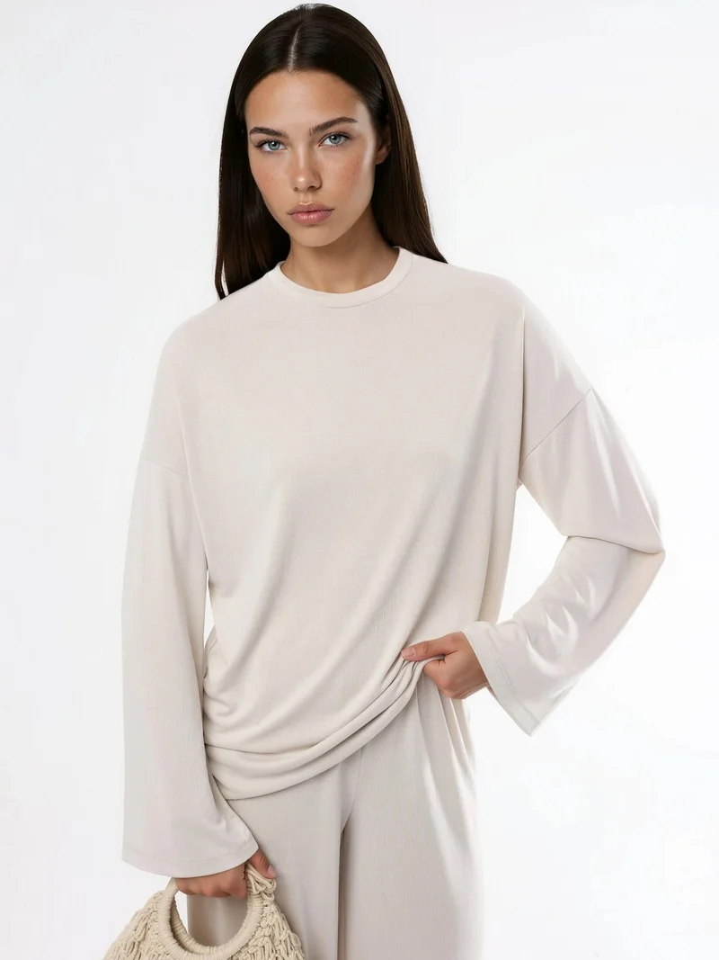 Busem BUSEM Relaxed Fit Crew Neck Long Sleeve Blouse