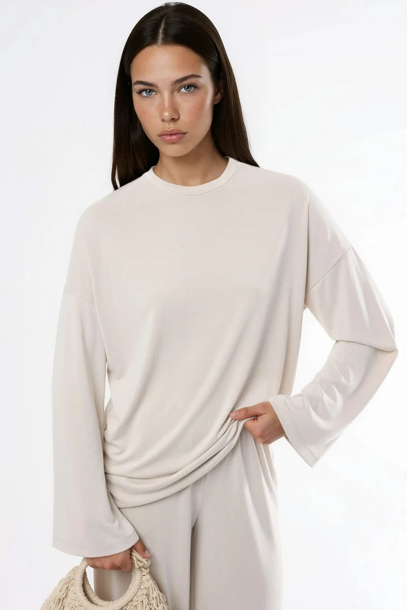 BUSEM Relaxed Fit Crew Neck Long Sleeve Blouse