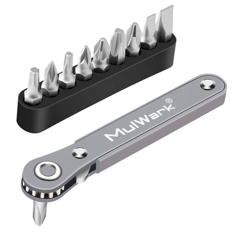 Mulwark 11Pc Right Angle Screwdriver 1/4 Mini Ratchet Wrench Close Quarters Pocket Screwdriver Set With High Torque & Low Profile- Edc Tool With 90 Degree Mini Offset Reversible Drive Handle - Image 1