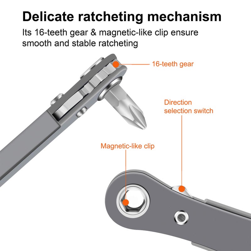 Mulwark 11Pc Right Angle Screwdriver 1/4 Mini Ratchet Wrench Close Quarters Pocket Screwdriver Set With High Torque & Low Profile- Edc Tool With 90 Degree Mini Offset Reversible Drive Handle - Image 3