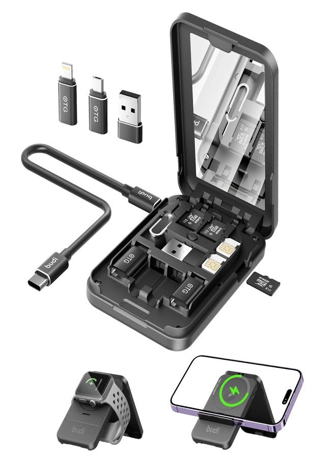 BUDI Travel 5 in 1 Watch & Phone Charger，Multifunctional Compact Data Cable Case with 15W Wireless Charging USB-C Cable and OTG Adapter Kit Storage Case for Travel Data Transfer (Ultimate Version) - Image 1