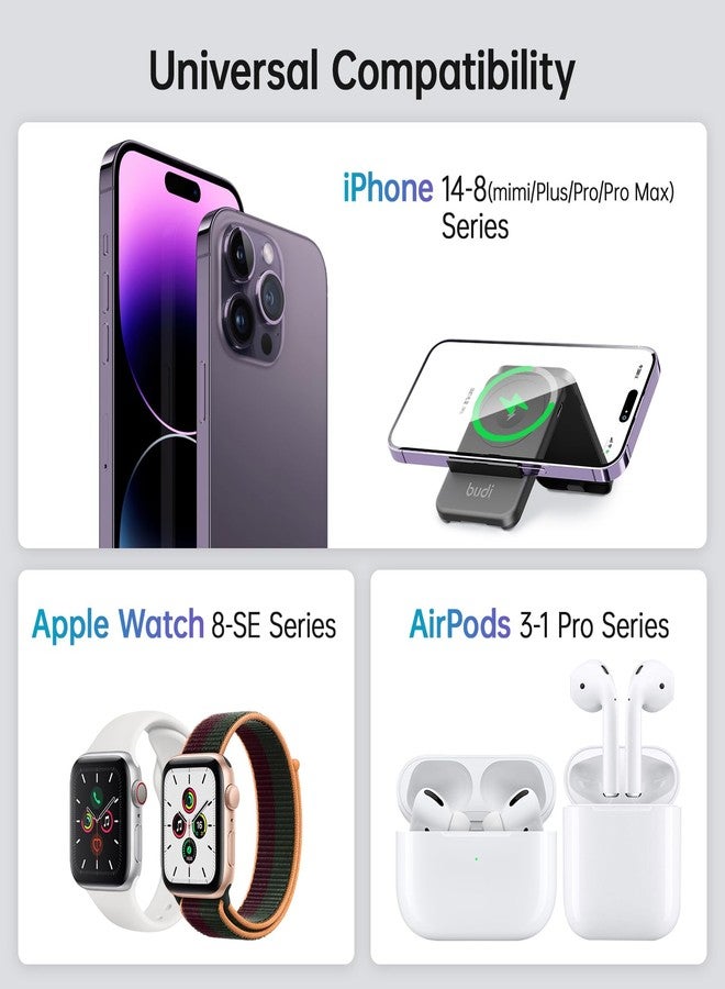 BUDI Travel 5 in 1 Watch & Phone Charger，Multifunctional Compact Data Cable Case with 15W Wireless Charging USB-C Cable and OTG Adapter Kit Storage Case for Travel Data Transfer (Ultimate Version) - Image 3