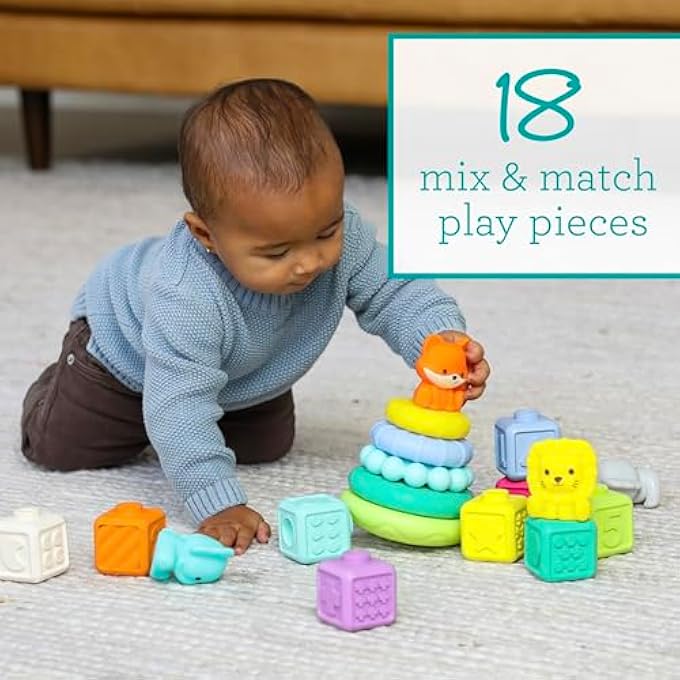 STACKABLES ACTIVITY PLAYSET - STACKING BLOCKS, RINGS AND PALS FOR BABIES AND TODDLERS, MULTICOLOR, 18-PIECE INTERCHANGEABLE SET - Image 4