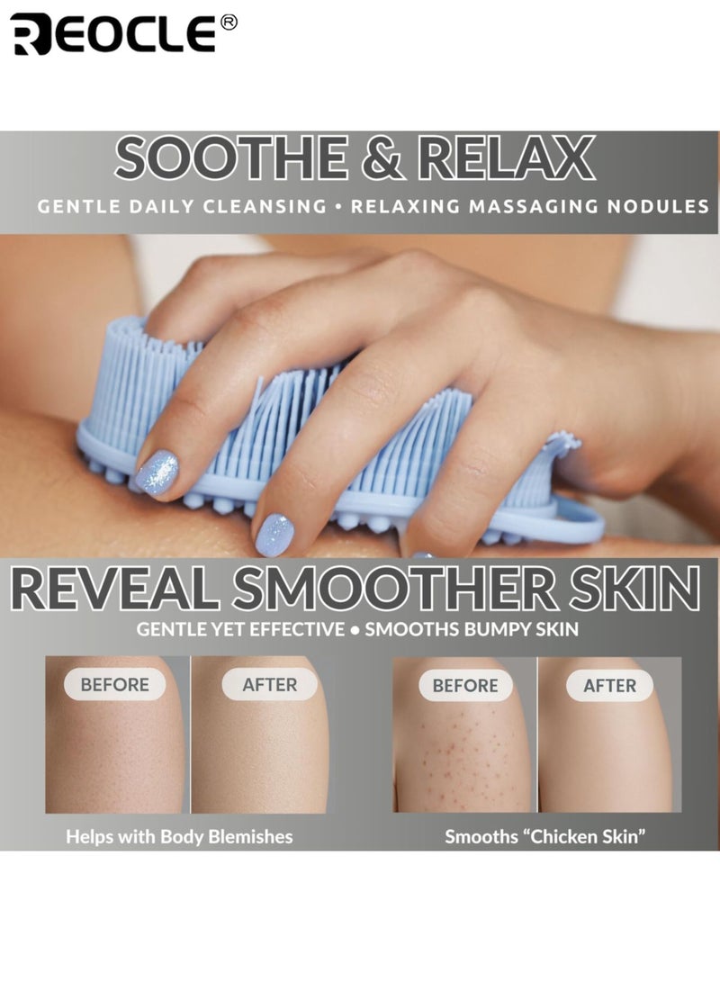 ريوكل فرشاة تقشير الجسم من السيليكون بتصميم مثالي للتقشير، فرشاة ظهر ناعمة بمواد صحية للأطفال والبالغين لجميع أنواع البشرة، للاستخدام اليومي في الحمام. - Image 5