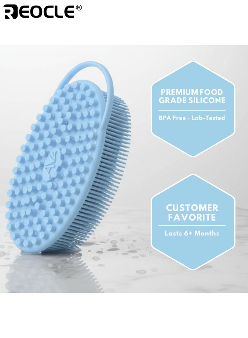 ريوكل فرشاة تقشير الجسم من السيليكون بتصميم مثالي للتقشير، فرشاة ظهر ناعمة بمواد صحية للأطفال والبالغين لجميع أنواع البشرة، للاستخدام اليومي في الحمام. - Image 3