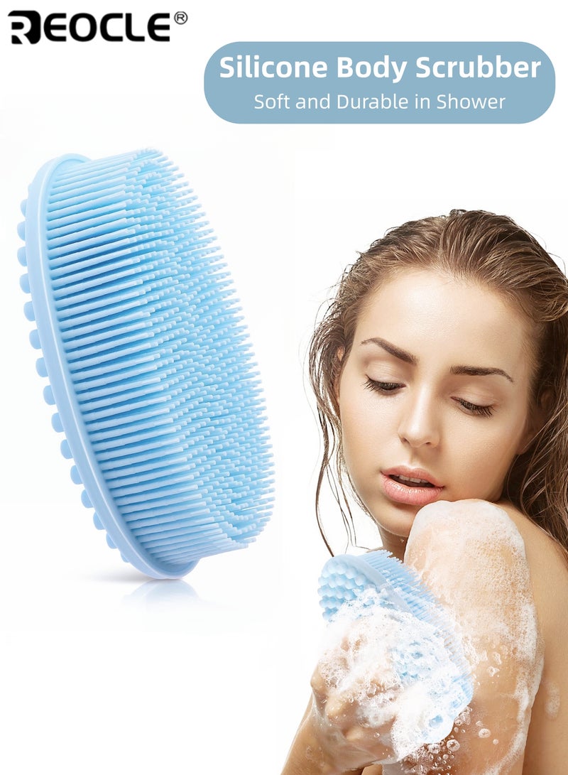 ريوكل فرشاة تقشير الجسم من السيليكون بتصميم مثالي للتقشير، فرشاة ظهر ناعمة بمواد صحية للأطفال والبالغين لجميع أنواع البشرة، للاستخدام اليومي في الحمام. - Image 1