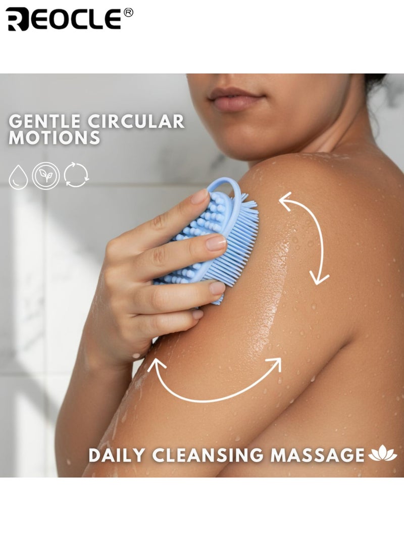ريوكل فرشاة تقشير الجسم من السيليكون بتصميم مثالي للتقشير، فرشاة ظهر ناعمة بمواد صحية للأطفال والبالغين لجميع أنواع البشرة، للاستخدام اليومي في الحمام. - Image 4