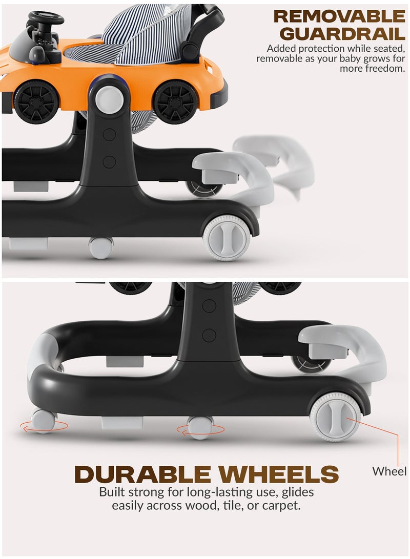 BAYBEE 2 IN 1 Baby Walker for Kids with 2 Position Adjustable Height | Push Walker for Baby with Wheel Lock, Musical Bar, Push Handle Toddler Activity Walker | Kids Walker for Baby Boys Girls 6 to 24 Months (Orange) - Image 5