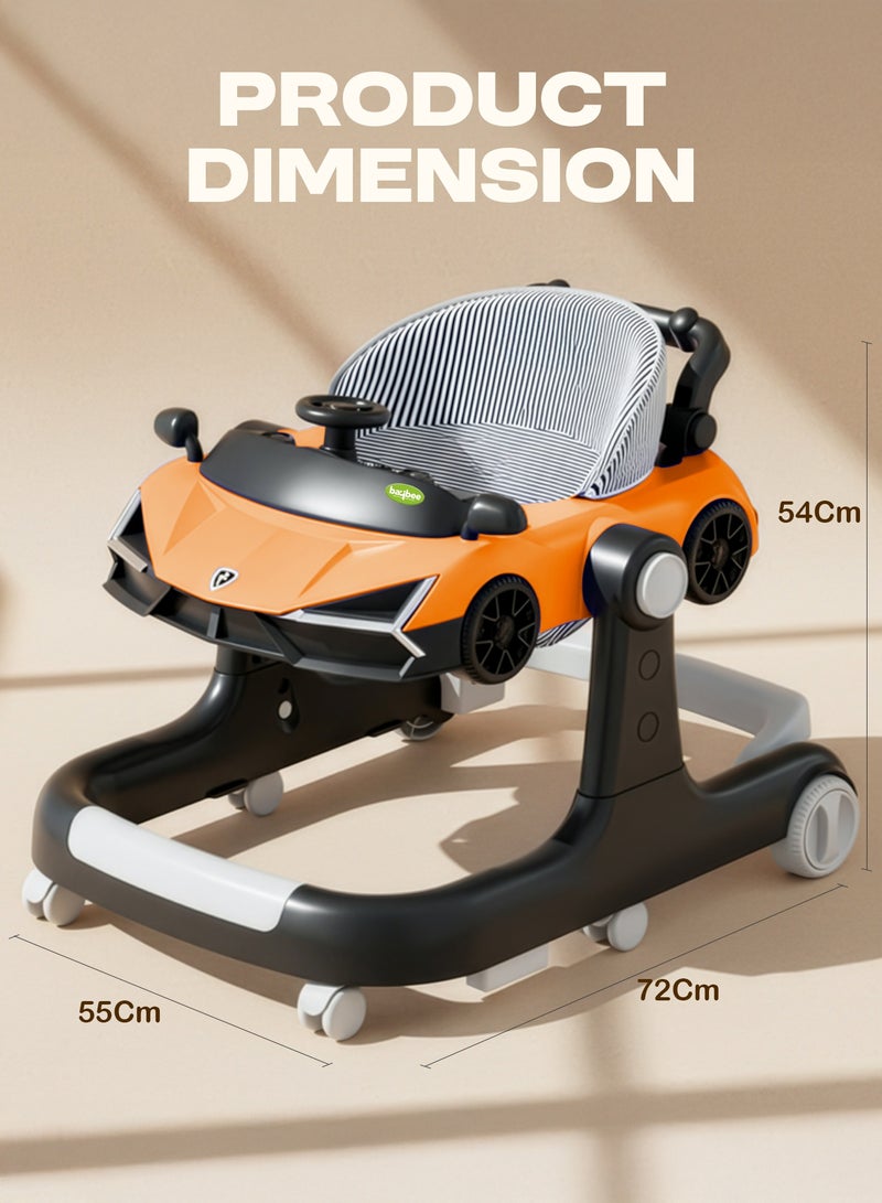 BAYBEE 2 IN 1 Baby Walker for Kids with 2 Position Adjustable Height | Push Walker for Baby with Wheel Lock, Musical Bar, Push Handle Toddler Activity Walker | Kids Walker for Baby Boys Girls 6 to 24 Months (Orange) - Image 3