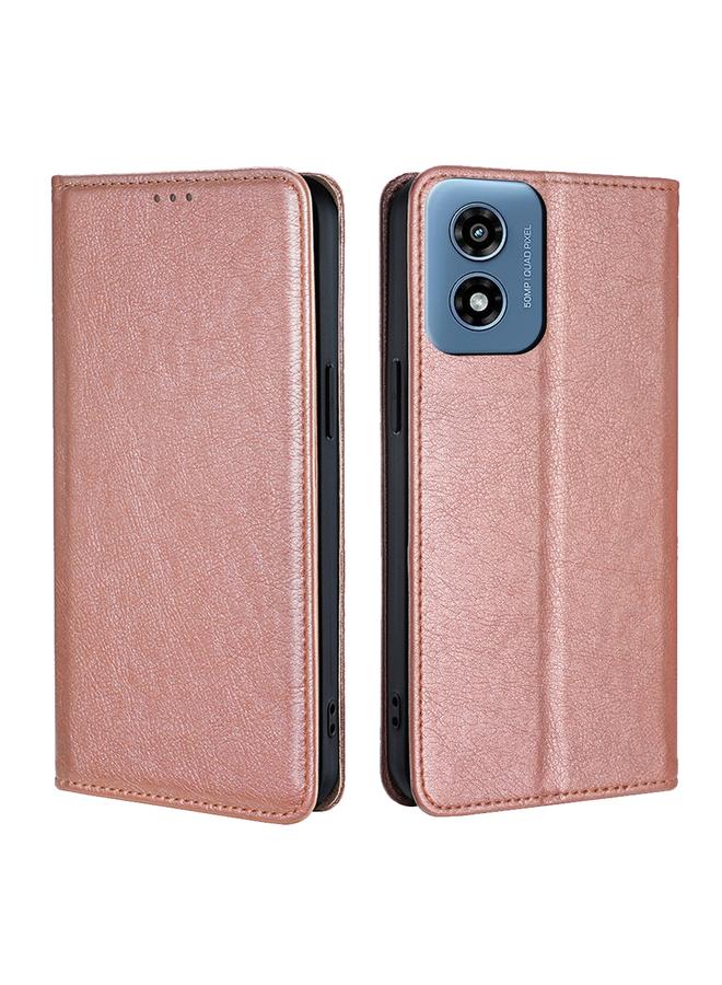 Green Tiger For Motorola Moto G Play 4G 2024 Gloss Oil Solid Color Magnetic Leather Phone Case(Rose Gold)