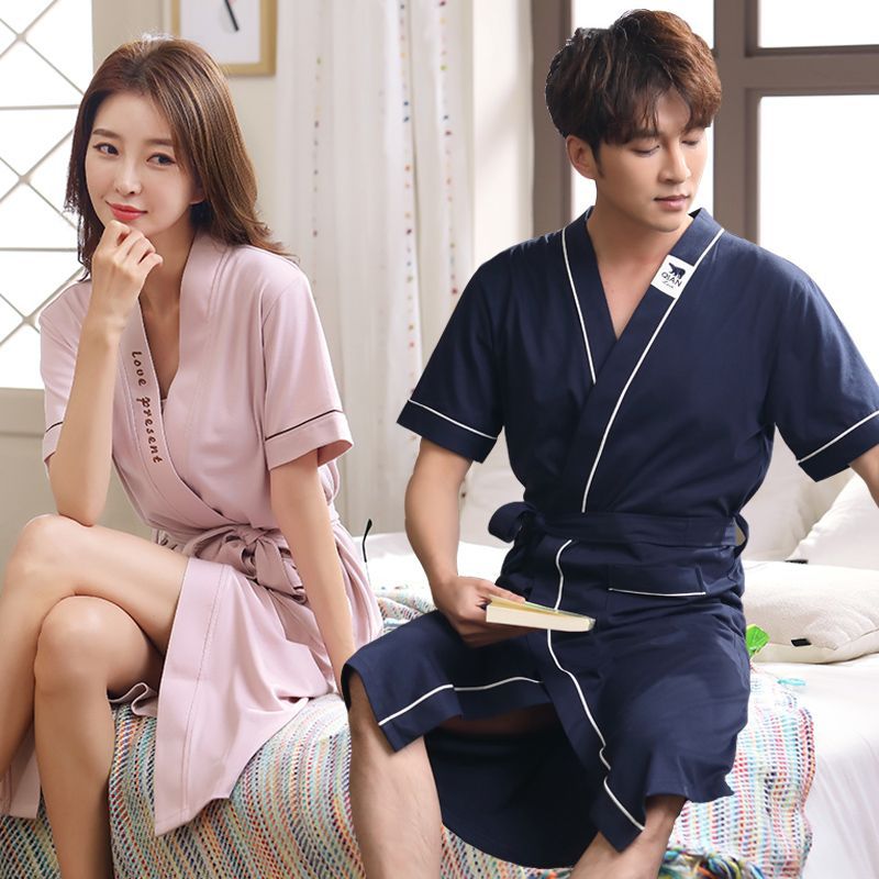 Nightgown Women Summer Long Bathrobe Men'S 100 Cotton Chubby Sister Plus Size Thin Couple Pajamas - Image 4