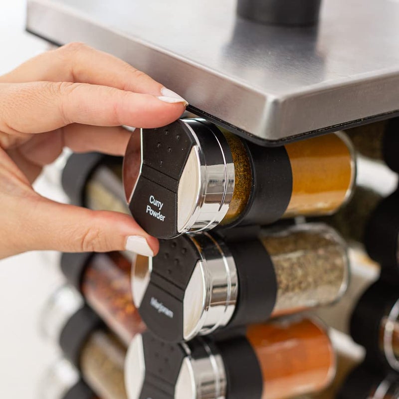 Orii 20 Jar Spice Rack with Spices Included - Tower Organizer for Kitchen Spices and Seasonings, (Silver Black) - Image 5