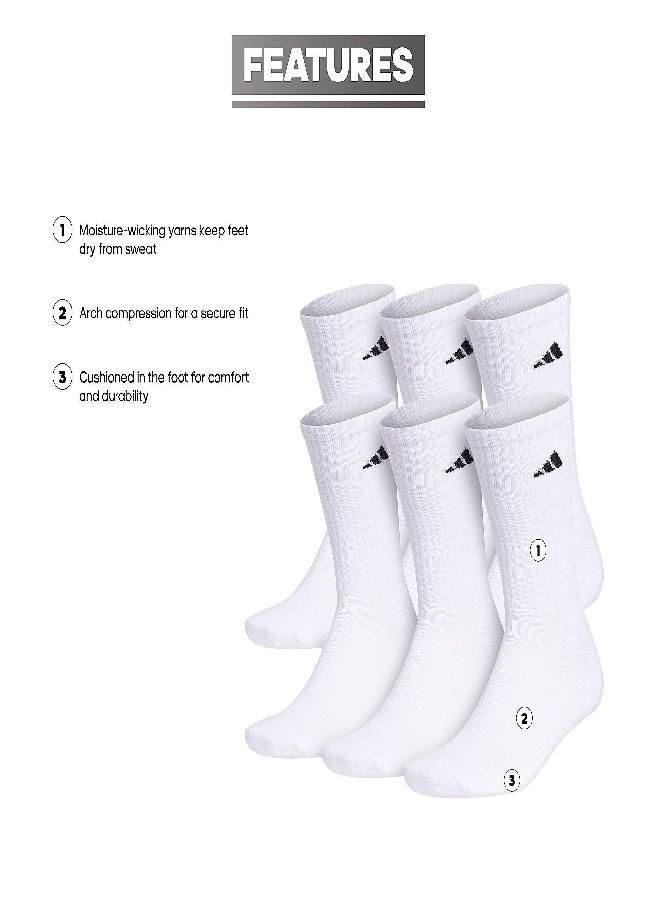 Adidas adidas Men's Athletic Cushioned Crew Socks with Arch Compression for a Secure fit (6-Pair), White/Black, X-Large  - Image 1