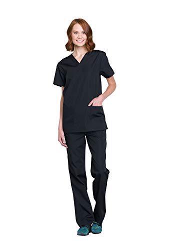 Cherokee Unisex Scrub Top and Scrub Pant Set Pants, Black, X-Large, WW530C - Image 1
