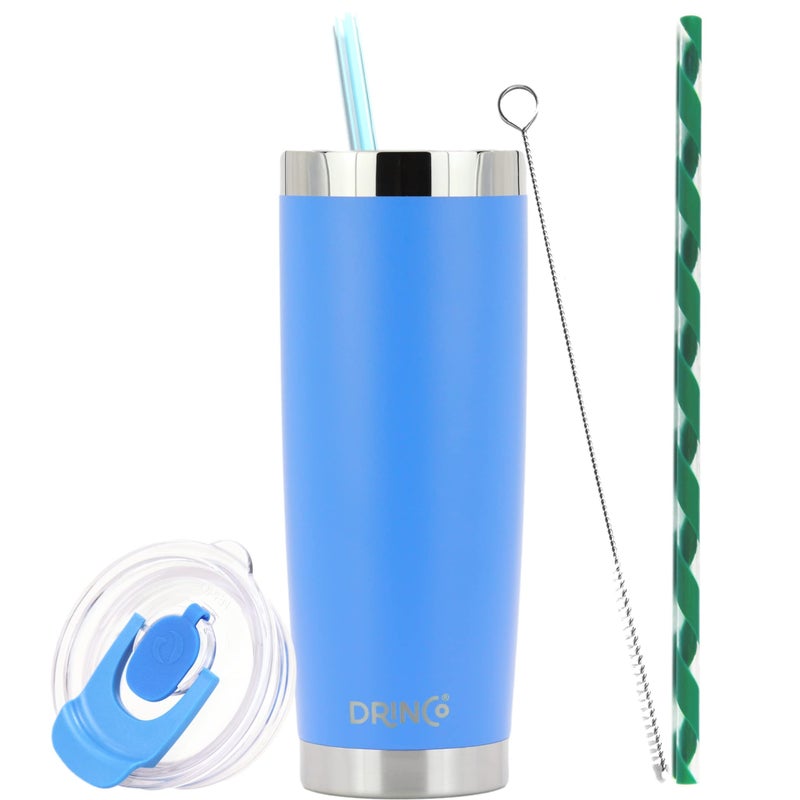 Drinco - 20 oz Stainless Steel Tumbler  Double Walled Vacuum Insulated Mug With Lid  2 Straws  For Hot & cold Drinks (20oz  20oz Royal Blue)