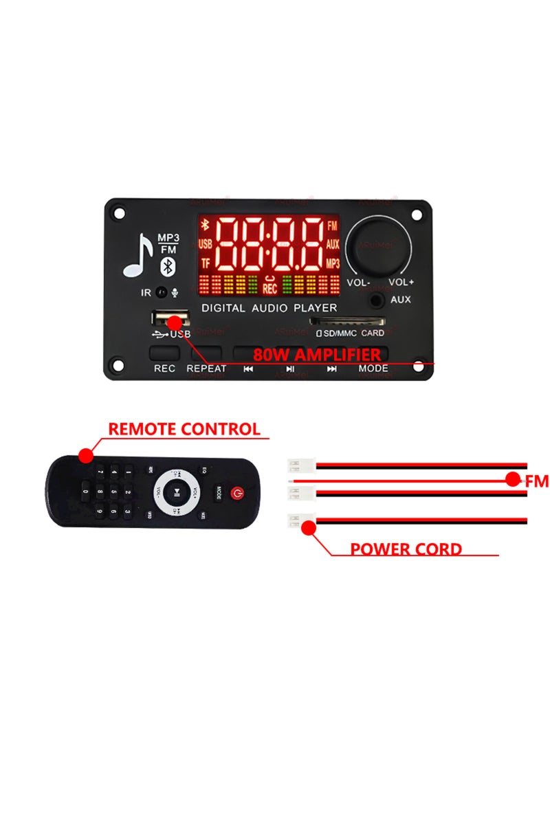 8V- 24V Bluetooth 5.0 MP3 Decoder Board 2*40W 80W Amplifier Audio Player 12V DIY MP3 Player Car FM R
