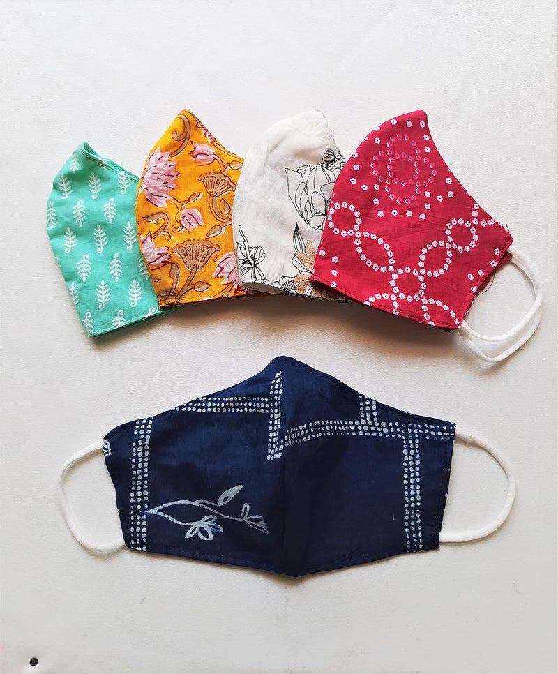 2 layer Designer Cotton Printed Mask Pack of 5 Multicolored Mix 