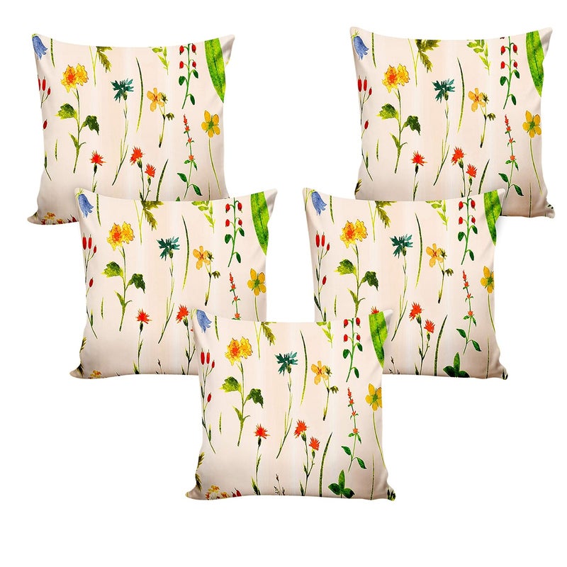 Ultimate Trends Polyester Floral Digital Printed Cushion Cover 16x16 Set of 5 Multi Color
