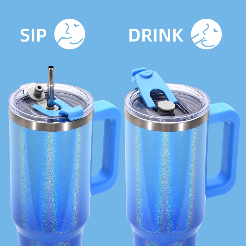 WATERSY 30 oz Shiny Tumbler with Handle and Straw,Stainless Steel Tumbler with Lid and Straw,Insulated Travel Mug(Cold for 34 Hours),Water Bottle for Iced Tea,Coffee (Blue) - Image 3