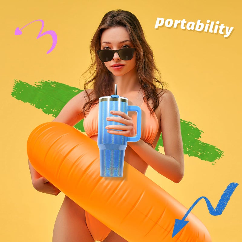 WATERSY 30 oz Shiny Tumbler with Handle and Straw,Stainless Steel Tumbler with Lid and Straw,Insulated Travel Mug(Cold for 34 Hours),Water Bottle for Iced Tea,Coffee (Blue) - Image 5