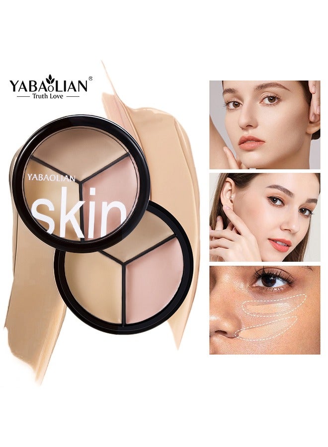 Yabaolian Tri-color Face Concealer Contour Palette With Brush for Light Medium Skin.   Correct Cream Foundation Palet for Under Eye Dark Circles Eyelid Tattoo. Natural Color Cream Makeup Plate corrector de ojeras - Image 1