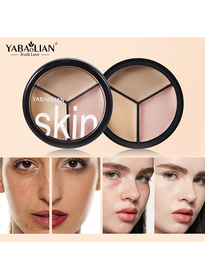 Yabaolian Tri-color Face Concealer Contour Palette With Brush for Light Medium Skin.   Correct Cream Foundation Palet for Under Eye Dark Circles Eyelid Tattoo. Natural Color Cream Makeup Plate corrector de ojeras - Image 3