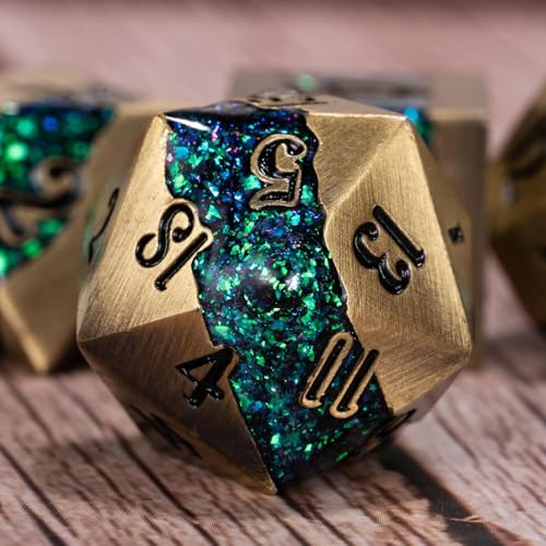 Maywin Metal RPG Dice SetMica Glitter Stripe Dice DNDAntique Bronze Dice 7pcs Set for Dungeons and Dragons - Image 5