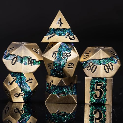 Maywin Metal RPG Dice SetMica Glitter Stripe Dice DNDAntique Bronze Dice 7pcs Set for Dungeons and Dragons - Image 1