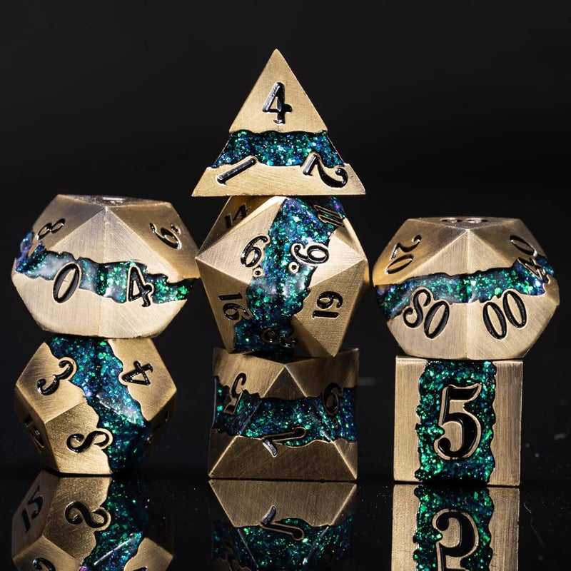 Maywin Metal RPG Dice SetMica Glitter Stripe Dice DNDAntique Bronze Dice 7pcs Set for Dungeons and Dragons - Image 3