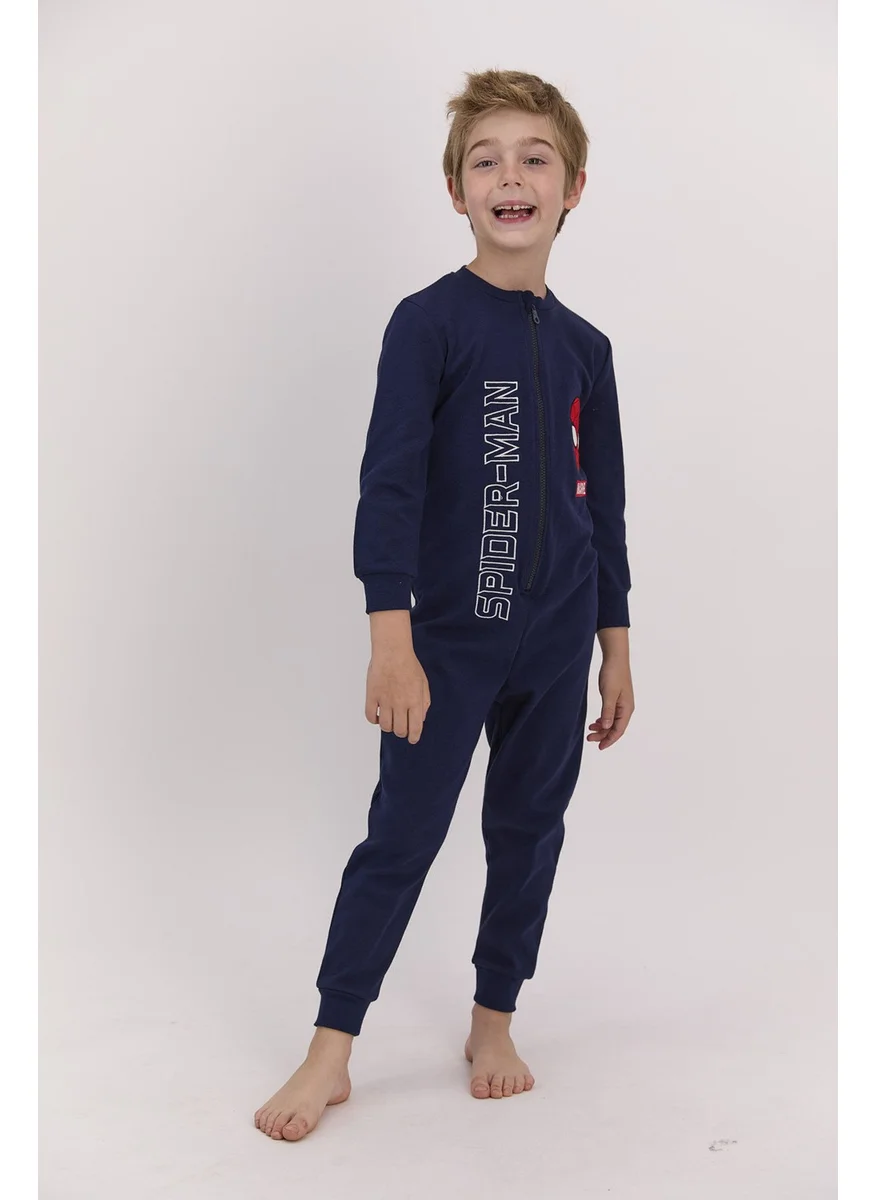 سبايدر مان Licensed Navy Blue Boy Zippered Jumpsuit