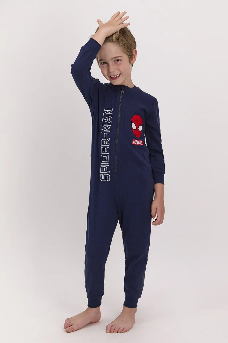 SPIDERMAN Licensed Navy Blue Boy Zippered Jumpsuit